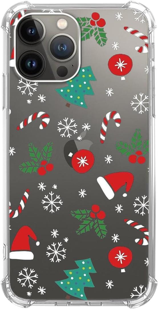 Cute Christmas Holidays Clear Case for iPhone 15 Pro, Christmas Hat Candy Snowflake Pattern Case for Teens Girls Boys,Clear Trendy Design TPU Bumper Case for iPhone 15 Pro