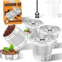 4 Pack Reusable K Cups for Keurig- All Stainless Steel Coffee Pods for Keurig 1 Prong Coffee Machine, No Seal Gasket, Non Plasic, Heat Safe, All in One Set