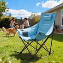 Oversized Rocking Camping Chair for Adults with Headrest, Portable Rocking Chair with Cup Holder, Side Pocket & Carry Bag, 400 lbs Heavy Duty Outdoor Rocker Chair for Camp, Patio, Blue