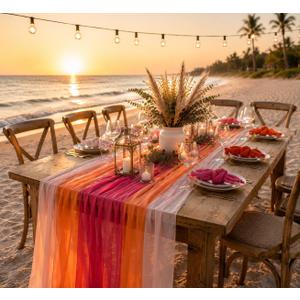 Orange and Pink Party Decorations Pink Orange Sunset Party Decorations Chiffon Table Runner, Napkins, Dried Flowers for Wedding Birthday Baby Shower