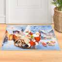 Christmas Doormats for Front Door, Decorative Santa Claus Welcome Mat, Christmas Kitchen Rugs, Non-Slip Outdoor Christmas Mat for Front Porch, Entryway, Entrance, Blue 2 x 3 Ft