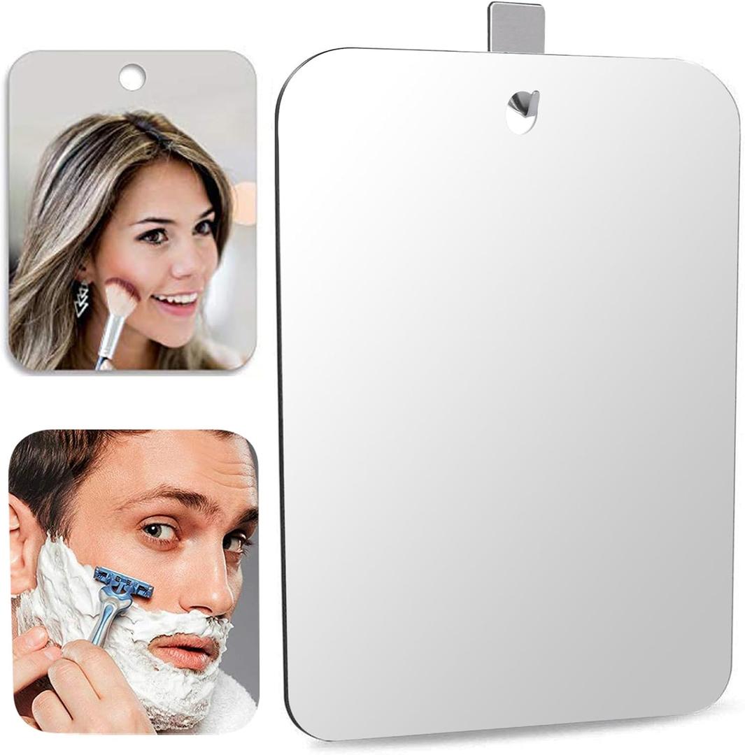 Deluxe Large Fogless Shower Mirror (11 in x 7.8 in) Anti-Fog Shave Mirror Fog-Free Wall Hanging Mirror Bathroom Mirror