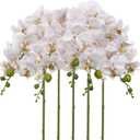 IPOPU Fake Orchid Sparkly Silk Flowers 5pcs Faux Orchid Stems 31.9" Grey White Artificial Flowers Phalaenopsis Branches for Wedding Centerpieces Home Table Party Decorations
