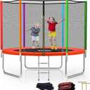 SKOK Trampoline 8FT 10FT 12FT 14FT 15FT Trampolines with Enclosure Net, 400LBS Outdoor Trampolines for Kids with Basketball Hoop-ASTM Approved Trampoline for Children and Adults with Ladder (Colorful)
