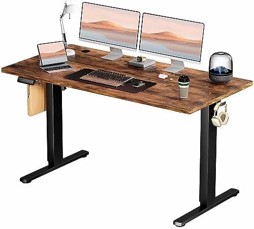 Yapamar Electric Standing Desk 55 Inch & Adjustable Height, 4 Memory Presets，Quiet Dual Motor for Office, Bedroom - Brown