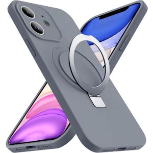 Designed for iPhone 11 Case with Magnetic Invisible Stand Compatible with MagSafe Military-Grade Protection Shockproof Silicone iPhone 11 Phone Cases for Women Men 6.1'' 2019,Grey, Mother Gift