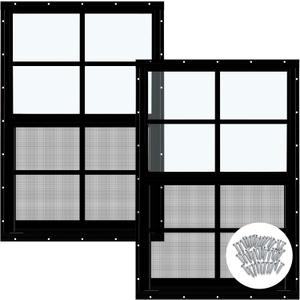 Tandefio 2 Pcs 18'' x 27'' Black Shed Window Transom Windows for Chicken Coop with Tempered Glass and Screen Household Windows with Vertical Slider and Screws for Mobile Home Sheds Barns