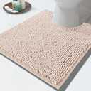 Yimobra Toilet Rugs U Shaped Washable - 24"x20" Non Slip Plush Contour Bath Rugs for Toilet - Super Soft Absorbent Quick Dry Toilet Mats for Bathroom,Beige with Pink