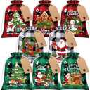 FLOE 24Pcs Burlap Christmas Drawstring Bags, 6x8in Buffalo Plaid Xmas Gift Bags w/Tag Xmas Candy Bag Small Christmas Linen Treat Goody Sacks Reusable Gift Wrapping Bag Holiday Party Favors Sack (1 Count (Pack of 24), Red, Green & White Black)
