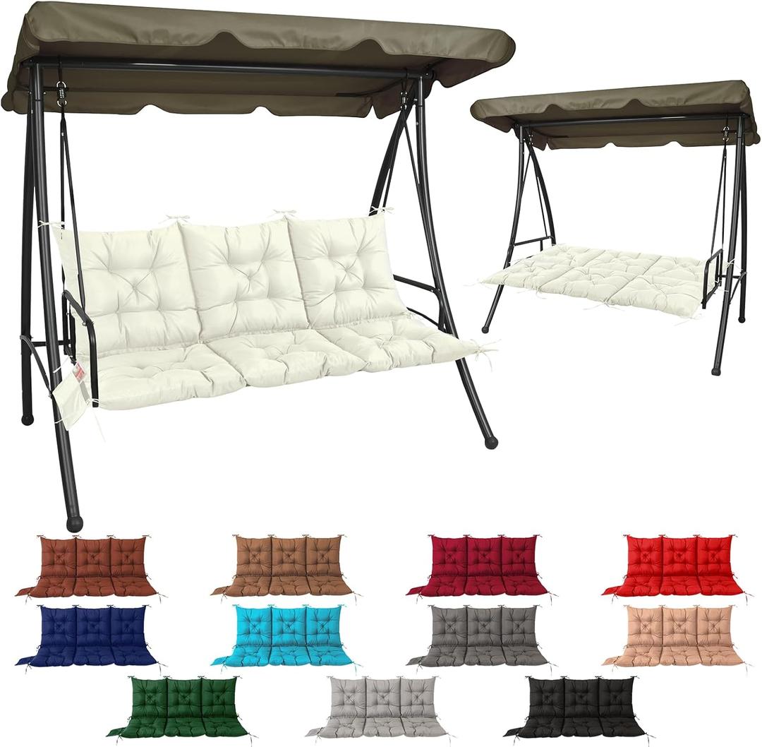 NACATIN 3 Seat Cushion for Outdoor Swing - 60x40 inches, 4" Thick Porch Swing Cushions with Ties and Storage Bag, Waterproof Bench Cushions for Patio, Outdoor, Backyard and Garden (Beige)