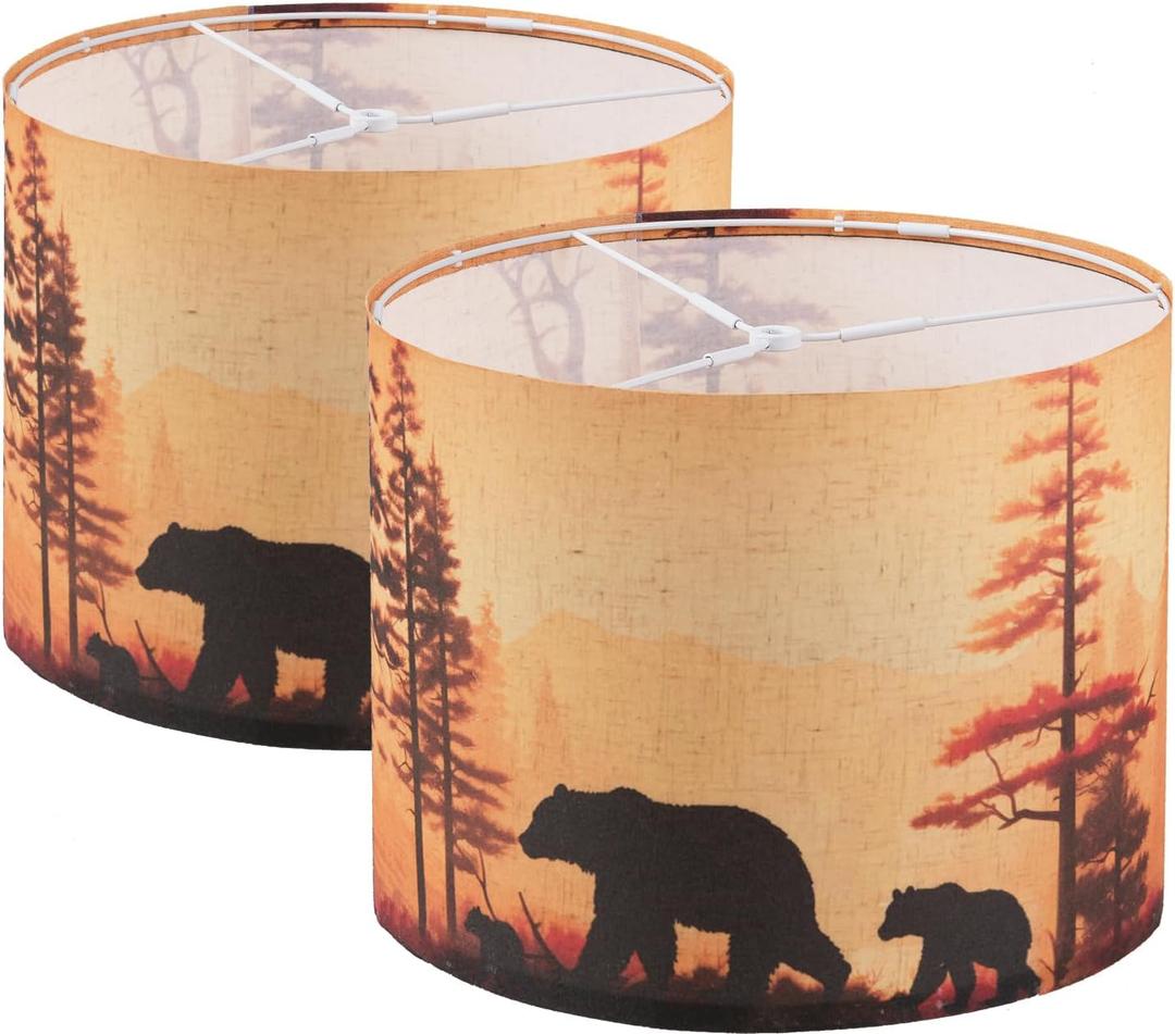 Lamp shades Set of 2, Medium Bear Fabric Lampshades for Table Lamps, Floor Lamps, 13" Top x 13" Bottom x 10" High (Spider) Hand Crafted Replacement Lampshades,Lamp Shade Harp Holder Not Included