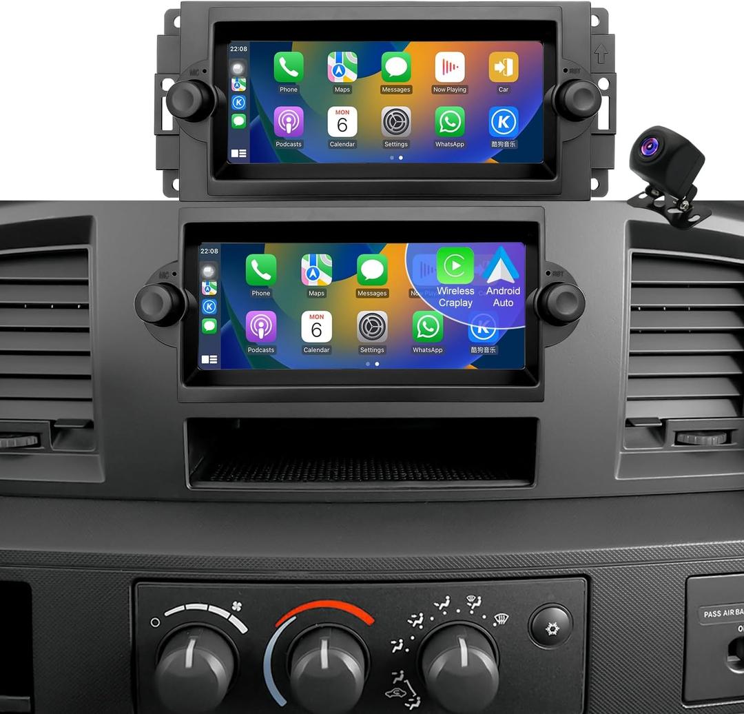 Radio Upgrade for Dodge Ram 1500/2500/3500 2006-2008, Jeep Compass Patriot 2007-2008, Grand Cherokee 2005-2007, Chrysler 300/300c 2005-2007, Wireless CarPlay Android 6.86" Stereo Back Camera WiFi GPS