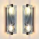 2 Pack 2 Light 15.7" Blue Frosted Glass Bathroom Wall Sconce Modern Concise Style Wall Light Fixture,Black Finish for Bedroom Hallway Bedside