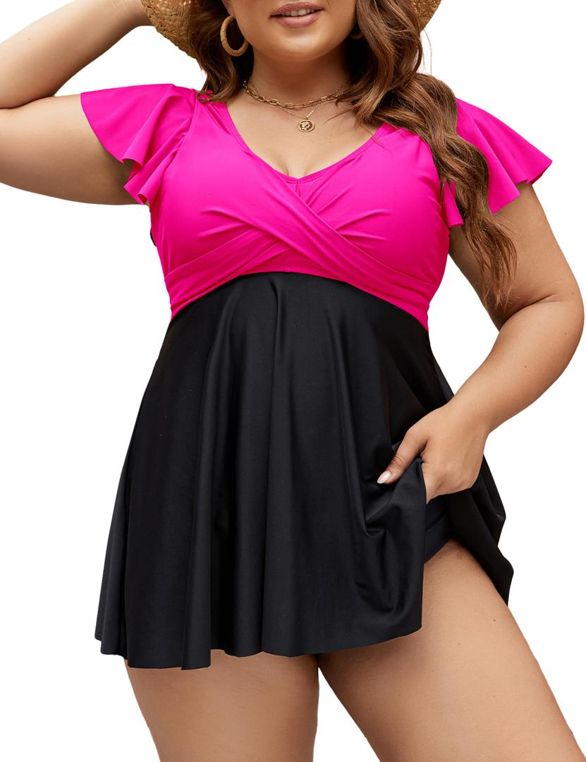 Edelqual Women's Plus Size Tankini Swimsuits Swim Dress Tummy Control Bathing Suits Two Piece High Waisted Swimwear 2025 4XL