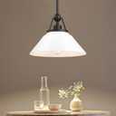 White Pendant Light Fixture, HWH Modern Kitchen Island Light Fixtures 12 Inch, 1-Light Hanging Lighting for Dinning Room Schoolhouse, Black Metal and White Opal Glass Shade, 5HYS89MIL-G BK