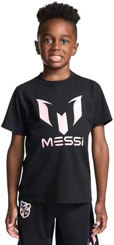 Messi Boys' Lifestyle Short Sleeve T-Shirt, Slim-fit Logo Tee, Cotton Blend Fabric, L