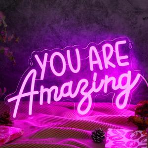 Hoolerry You Are Amazing Neon Sign Wall Decor USB Pink Light up Sign LED Letter Neon Light 15. 8x 8. 3 Inch for Bedroom Wedding Birthday Home Bar Man Cave Party Christmas Gift(You Are Amazing)
