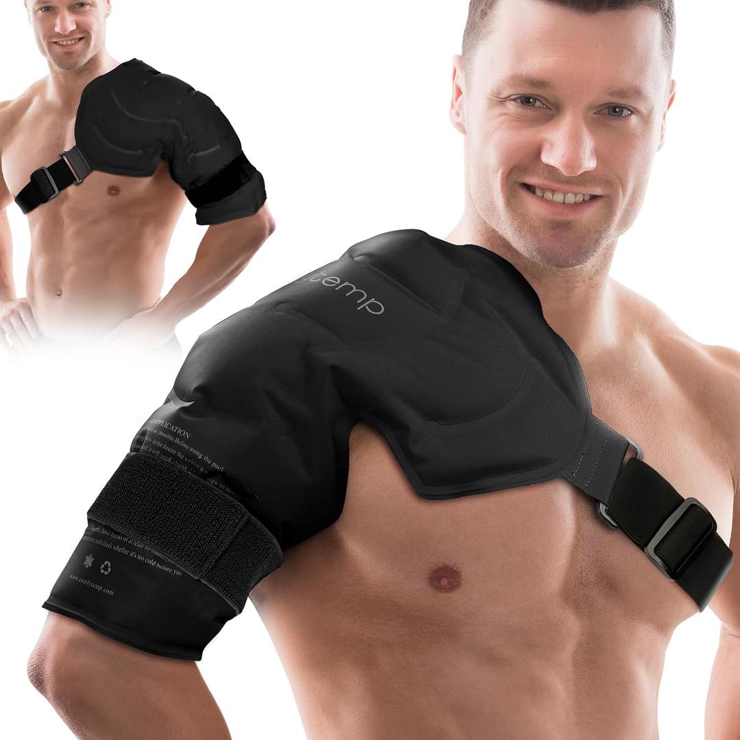 Comfytemp Shoulder Ice Pack Wrap Rotator Cuff Cold Therapy, FSA Approved HSA, Ice Packs for Injuries Reusable Gel, Cold Compress Brace for Shoulder Pain Relief, Men Women Recovery Items (Large), Black