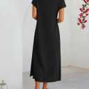 MEROKEETY Women's Summer Casual Maxi Dress 2026 Cap Sleeve V Neck Collared Beach Vacation T Shirt Long Dresses (Black, L)