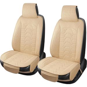 Linen Car Seat Covers Breathable Cloth Fabric Front Seat Protectors Automotive seat Covers Universal Fit for Most Cars Vans SUVs and TrucksBeige2PCS