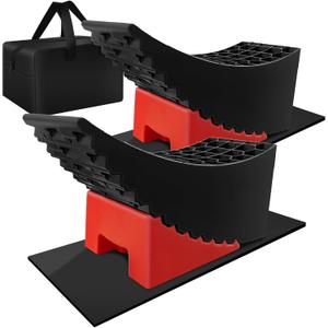 HOXWELL Leveling Blocks for RV, 2 Packs Camper Leveling Blocks System with Anti-Slip Mat, Lift Up to 6.3" Car Ramp for Changing Tires with Carry Bag, Fits Heavy Duty Dual Axle Travel Trailer RV Camper