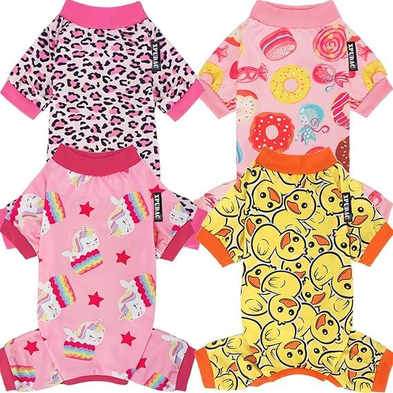 XPUDAC 4 Pieces Dog Pajamas for Small Dogs Pjs Clothes Puppy Onesies Outfits for Doggie Christmas Shirts Sleeper for Pet, Size S
