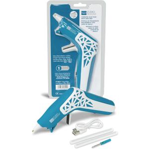 Cordless Hot Glue Gun with Web Grip Precision Nozzle Anti-Drip, LED Guiding Light USB-C Rechargeable Blue/White