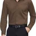 J.VER Men's Dress Shirts Stretch Stain Shield Long Sleeve Solid Formal Shirt Business Casual Button Down Shirts (Brown, L)