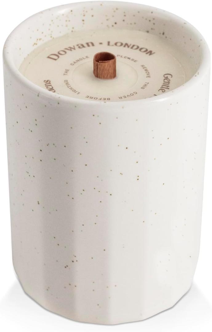 DOWAN Ceramic Jar Wood Wick Scented Candle for Women, 8Oz, White, Soy Wax & Beeswax Essential Oil-Based Fragrance ( Jasmine Cashmere)