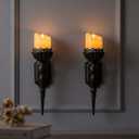 Gothic Wall Candle Sconces Set of 2 - Black Wall Mounted Candle Holders - Halloween Decor for Indoor Living Room Bathroom