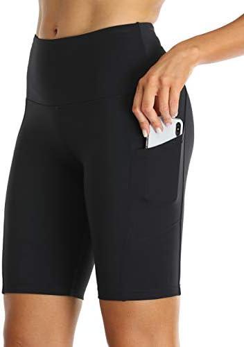 Oalka Women's Short Yoga Side Pockets High Waist Workout Running Shorts M