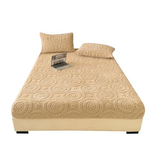 LweiPsqLin Queen Fitted Sheet Only - Deep Pocket Fluffy Velvet Fitted Bed Sheet - Ultra Soft, Wrinkle & Fade Resistant, Boho Floral Tan Bedding