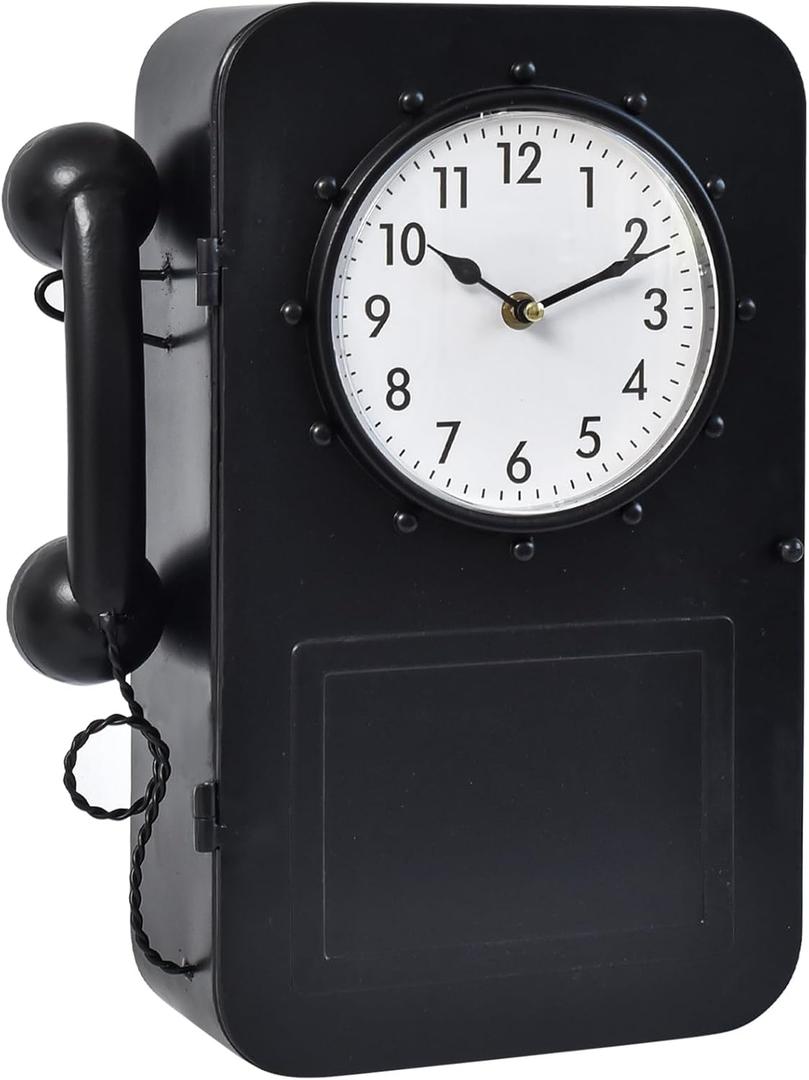 Vintage Antique Wall Clock with Hidden Storage, Retro Style Black Telephone Clock
