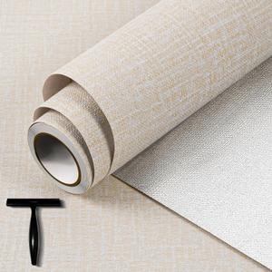 WADILE Wallpaper Peel and Stick for Cabinets and Removable Wall Paper, Texture Adhesive Removable Contact Paper for Bathroom Garage Living Room 196.9  15.8 Beige