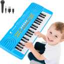 Upgraded 37 Key Keyboard Piano Kids Toy for Toddlers Electric Pianos with Microphone Music Toys for 3 4 5 6 7 Year Old Girls Boys Birthday Gifts (Blue)