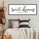 YWJKWLGS Sweet Dreams Wall Decor Sign 40x15 Inch Handwritten Art for Bedroom & Kids Room 40x15 Inch Above Over Bed Rustic Modern Farmhouse Large Wooden Framed Wall Hanging Art (Black)