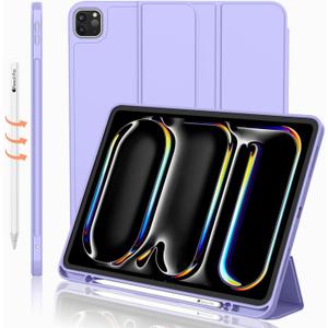 iMieet iPad Pro 13 Inch Case (M5/M4) 2025/2024 with Pencil Holder, Trifold Stand Smart Case with Soft TPU Back, Auto Wake/Sleep (Light Purple)