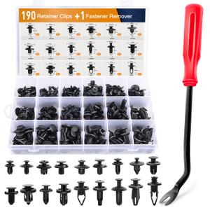 GOOACC 190 Pcs Car Retainer Clips & Fastener Remover - 18 Most Popular Sizes & Applications Auto Push Pin Rivets Set -Door Trim Panel Clips for Toyota, Honda, Nissan, Mazda - Bonus Fastener Remover (190Pcs Clips + Remover)