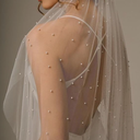 Long Wedding Bride Pearl Veil Chapel Length Veils Soft Tulle Bridal Veils with Comb 59-118 Inches