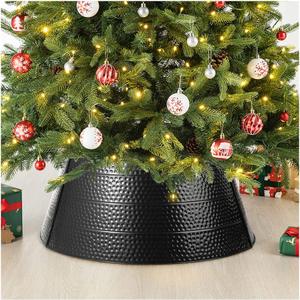Glitzhome 26" D Black Hammered Metal Tree Collar Tree Base Cover Decorative Christmas Tree Ring for Christmas Decoration