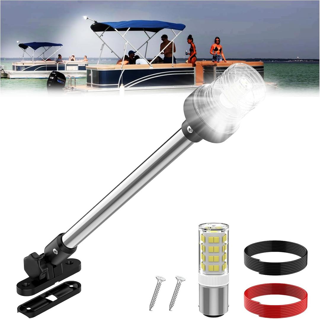 18-Inch Bimini Top Stern Light for Pontoon, Anchor Light Pontoon Boat Lights Waterproof IP67, 3 NM Visible White Rear Running Navigation Lights for Boats LED Marine (12-24V)