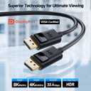 Cable Matters [VESA Certified] 32.4Gbps DisplayPort 1.4 Cable - 6ft, Support 8K 60Hz, 4K 240Hz DisplayPort Cable 1.4 with FreeSync, G-SYNC and HDR for Gaming Monitor, PC, RTX 4080/4090, RX 6800/6900