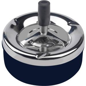 M Round Push Down Stainless Steel Modern Tabletop Cigarette Ashtray with Spinning Tray, Cigarette Ashtray for Indoor or Outdoor Use, Desktop Smoking Ash Tray for Home Office (Blue)