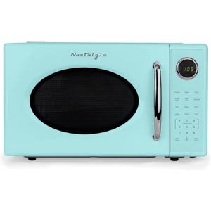 Nostalgia Retro 1000W Microwave Oven 1.1 Cu Ft Capacity  Child Safety Lock, 8 Auto-Cook Settings  Countertop Kitchen Appliance  Aqua