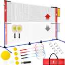 Pickleball Badminton Net Set for Backyards, All-in-One Portable Volleyball Combo Set with Adjustable Net, Volleyball Pickleball Paddles & Badminton Rackets for Indoor Outdoor