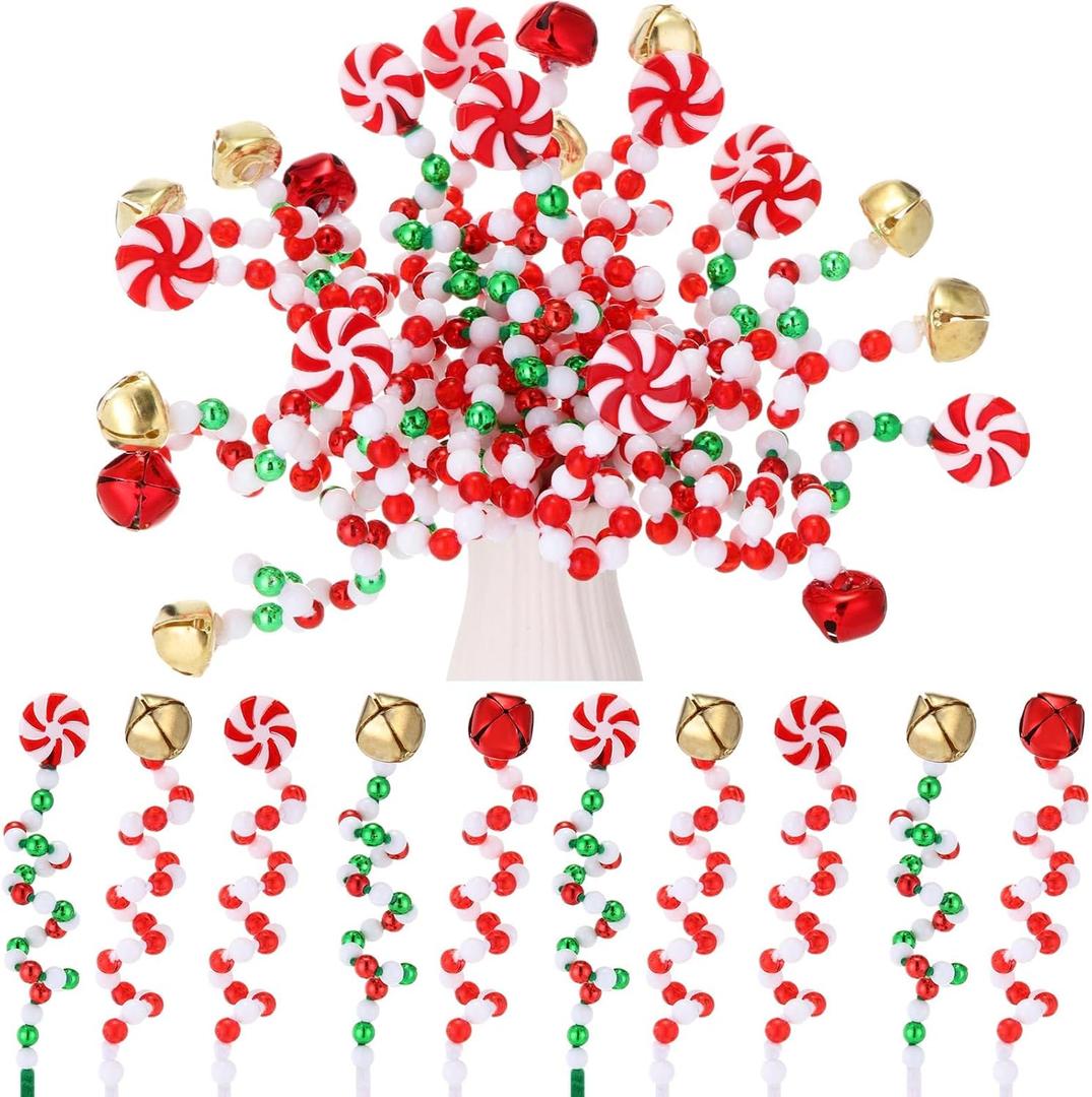 Tigeen 50 Pcs Christmas Candy Cane Pick Red White Green Christmas Tree Curly Pick Ornaments Xmas Candy Shape Tree Topper Decorations Home Office Crafts