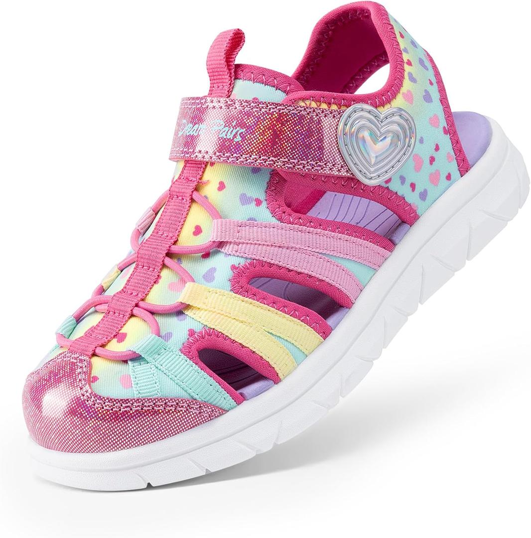 DREAM PAIRS Toddler Boys Girls Sport Sandals Cute Breathable Lightweight Outdoor Play Casual Closed Toe Hook and Loop for Toddlers & Little Kids (Pink)