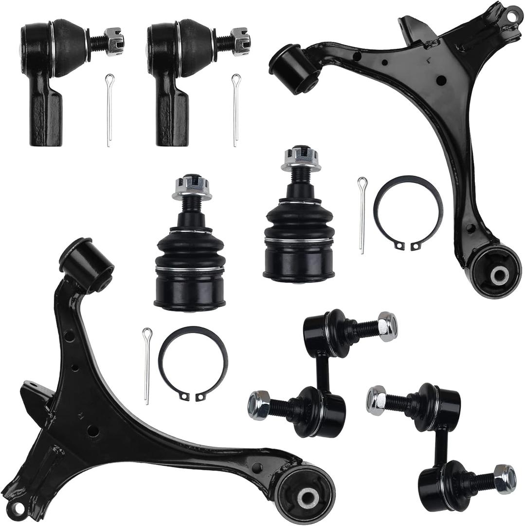 MACEL 8Pcs Front Lower Control Arm Fit for 2002-04 Acura EL, 2001 Honda Civic, 02-05 Civic [Not for Si Models] w/Ball Joint, Tie Rod End and Stabilizer Bar Link - Left & Right Side, RK640287 RK640288