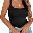 Zeagoo Women's Square Neck Double Lined Tank Tops Cute Summer Tops Slim Fit Basic Sleeveless Shirts (Large, Black)