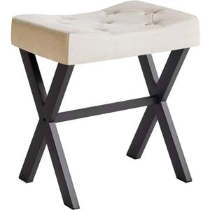 IBUYKE U-Shaped Linen Vanity Stool, Square Makeup Chair with X-Leg, Ottoman Seat Footrest Stool, Multi-Use as Small Side Table, for Bedroom, Living Room, Linen WBD018Y
